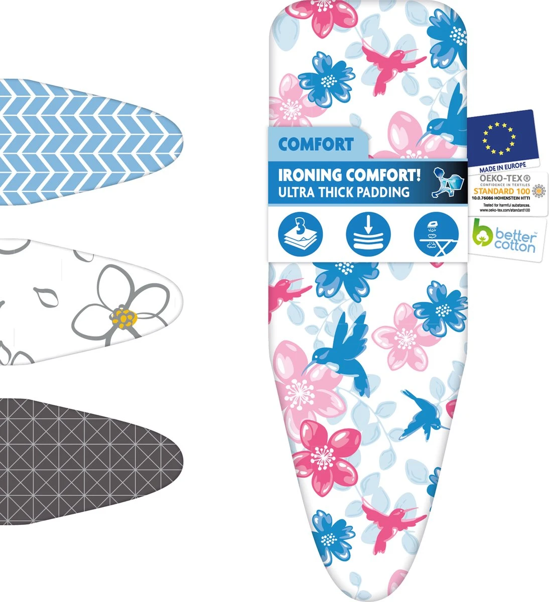 Laundryspecialist 3 Laagse COMFORT Strijkplankhoes - Optimaal Strijkcomfort En Stoomdoorlatend - Maat S/M Voor Een Breedte Van 30 Tot 43 Cm En Een Lengte Van 100 Tot 126 Cm