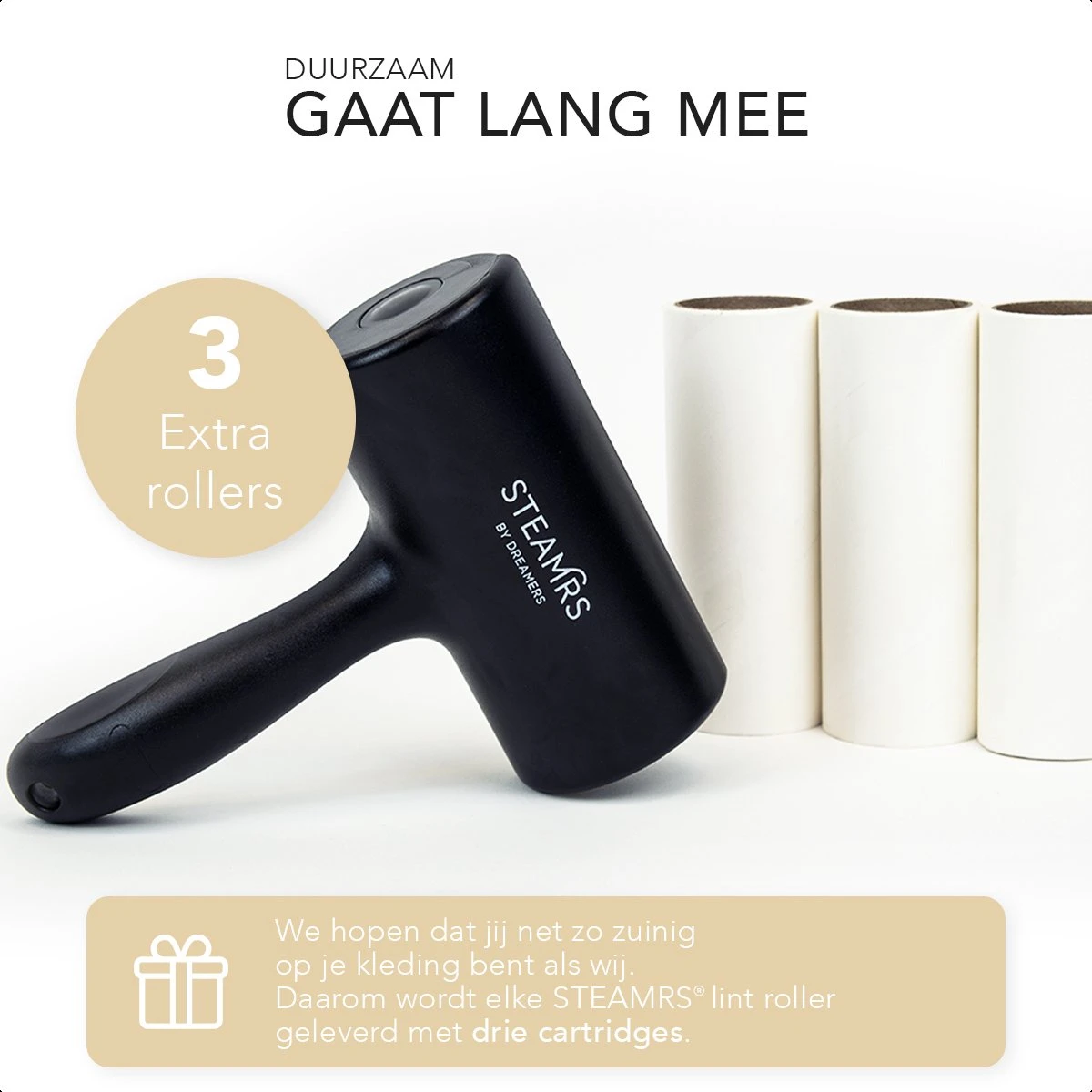 STEAMRS - Luxe Kledingroller - Kleefroller - Plakroller - 3 Rollen - Zwart - Image 3
