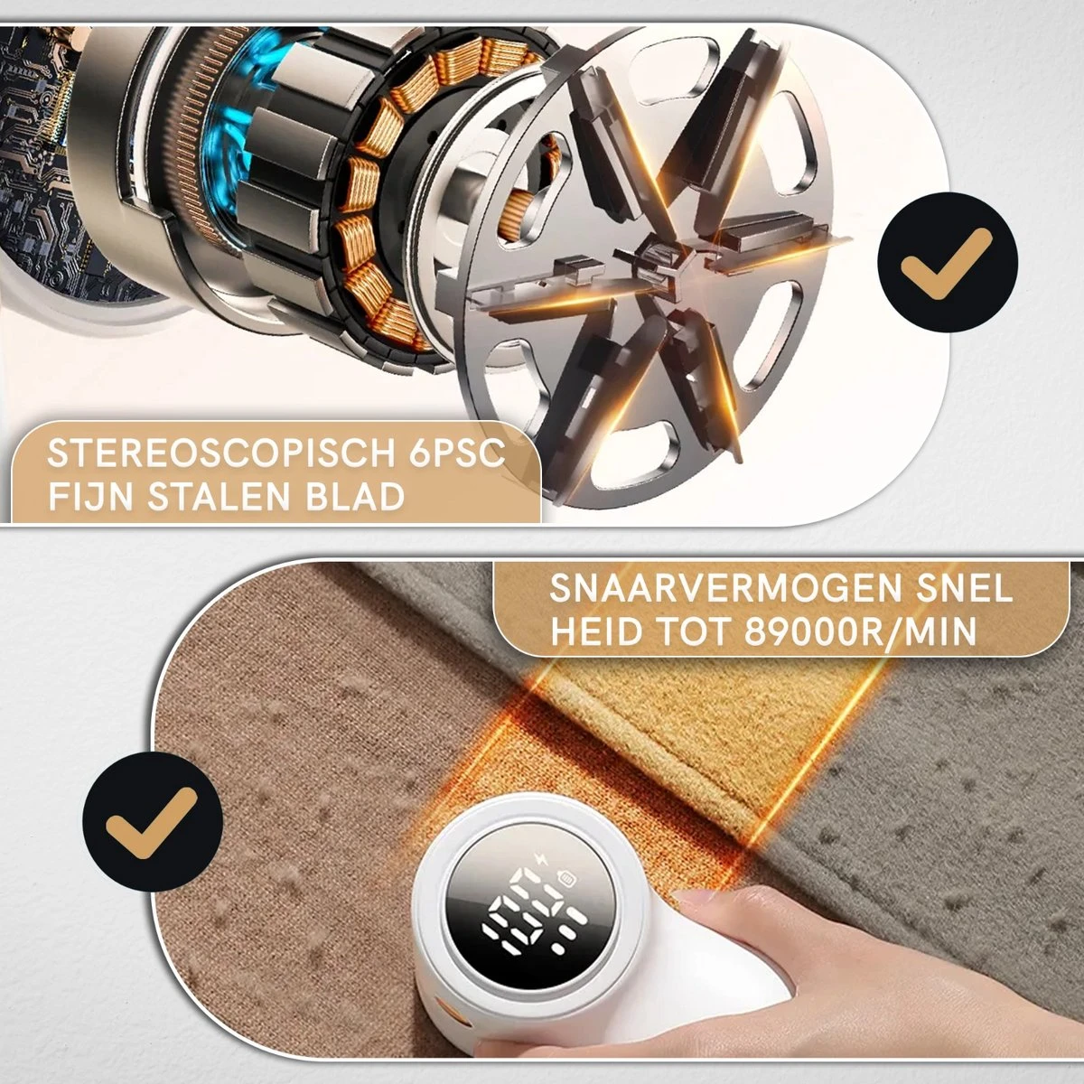 Undicat Pluizenverwijderaar – Oplaadbaar-Draadloss- Extra Borstelset– Kledingontpluizer – Sterk Zuigsysteem – Pluisverwijderaar -Wit– Draagbare Lint Remover– Digitale Power Scherm-3 Standen- - Image 3