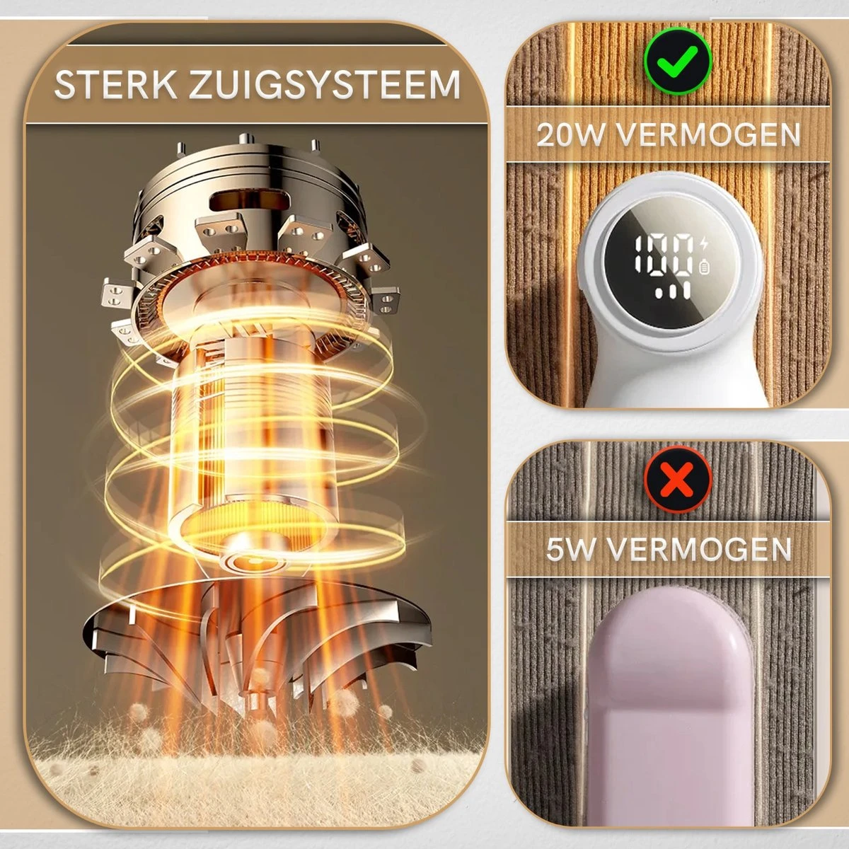 Undicat Pluizenverwijderaar – Oplaadbaar-Draadloss- Extra Borstelset– Kledingontpluizer – Sterk Zuigsysteem – Pluisverwijderaar -Wit– Draagbare Lint Remover– Digitale Power Scherm-3 Standen- - Image 5