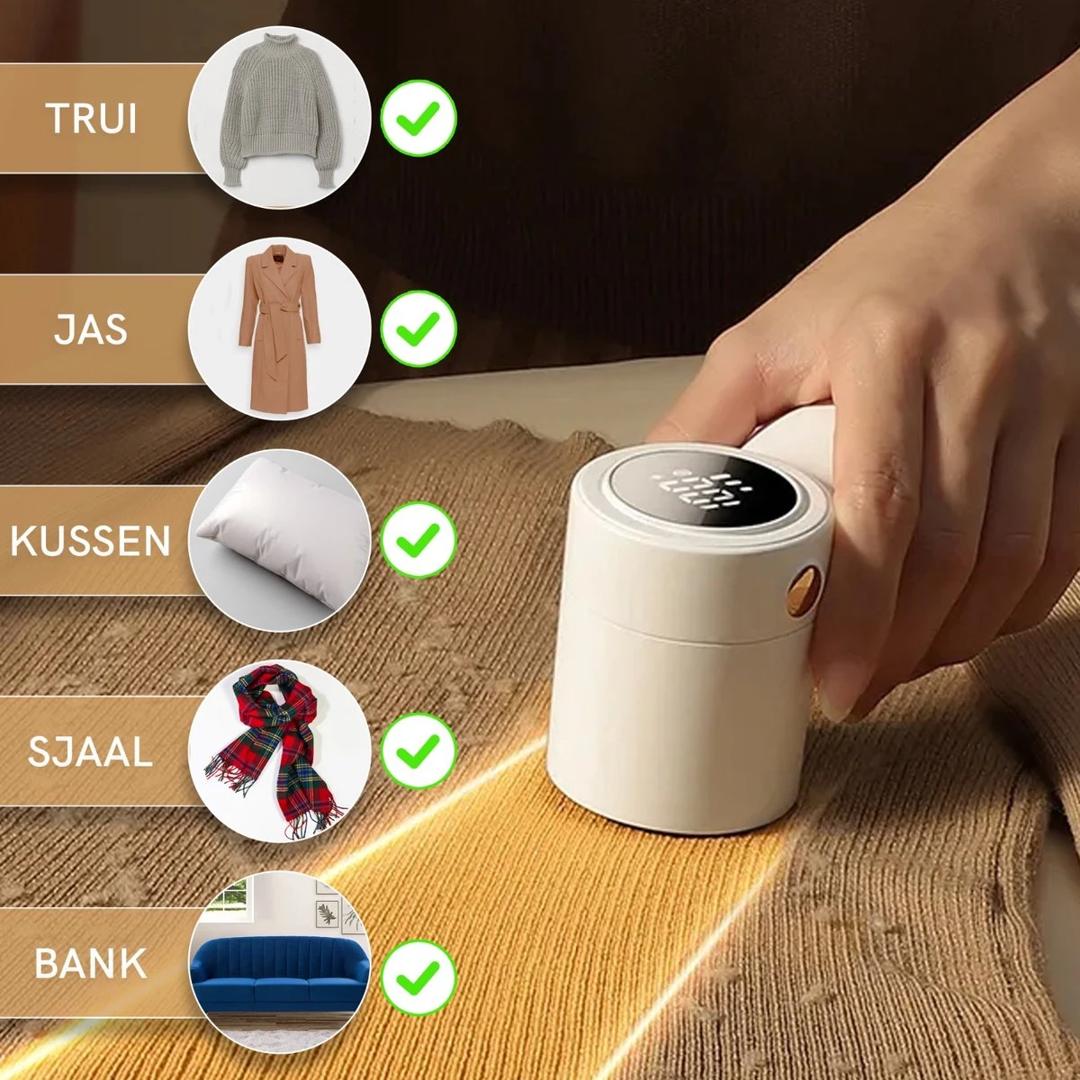 Undicat Pluizenverwijderaar – Oplaadbaar-Draadloss- Extra Borstelset– Kledingontpluizer – Sterk Zuigsysteem – Pluisverwijderaar -Wit– Draagbare Lint Remover– Digitale Power Scherm-3 Standen- - Image 7