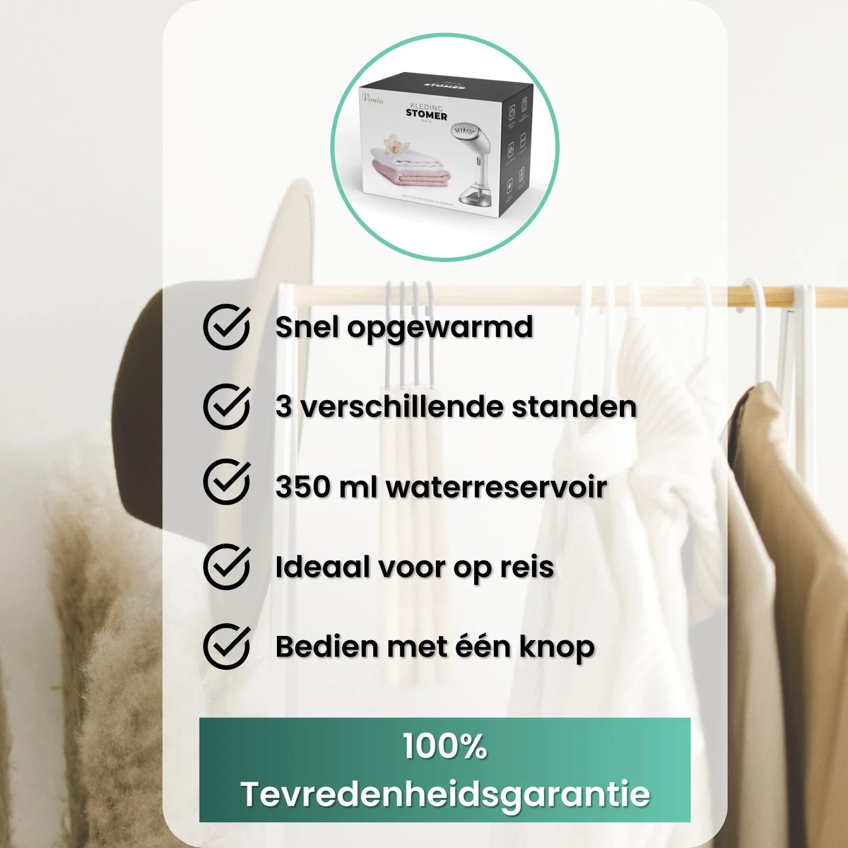 Vonia Kledingstomer - Handstomer - Stoomreiniger Kleding - Stoomapparaat Kleding – 350ML - Wit - Image 2
