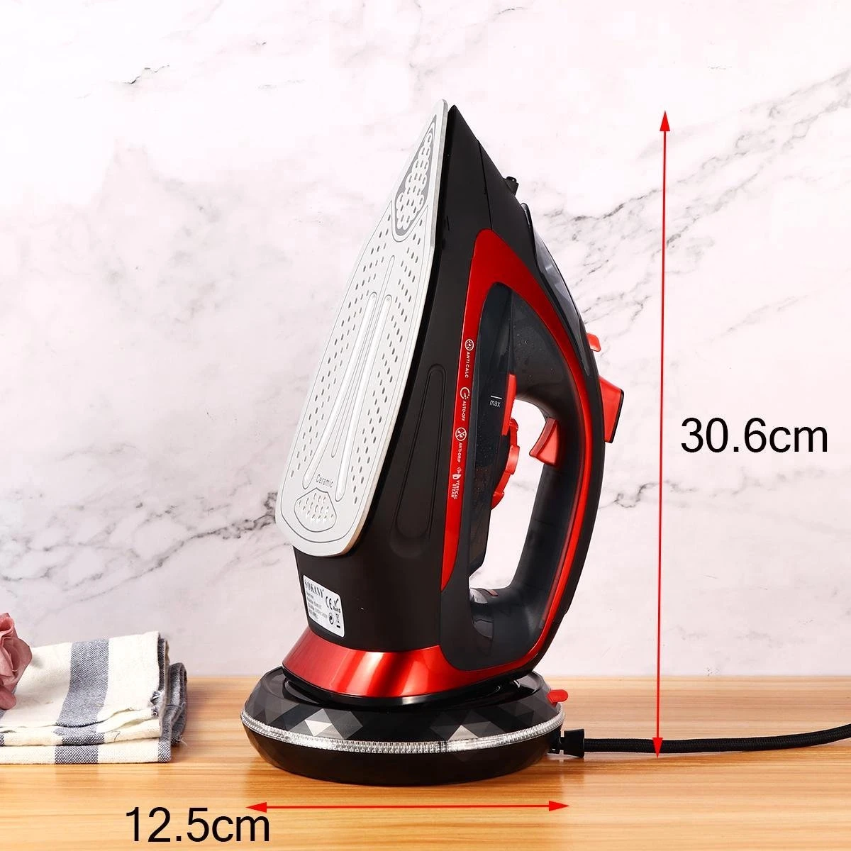 Royalty Line Draadloos Strijkijzer - Krachtig Snoerloos Strijken - Snoerloze Stoomstrijkijzer - Droogstrijkijzer - 2400W - Strijkijzer Met Stoomgenerator - 450ML Watercapaciteit - Rood - Image 5