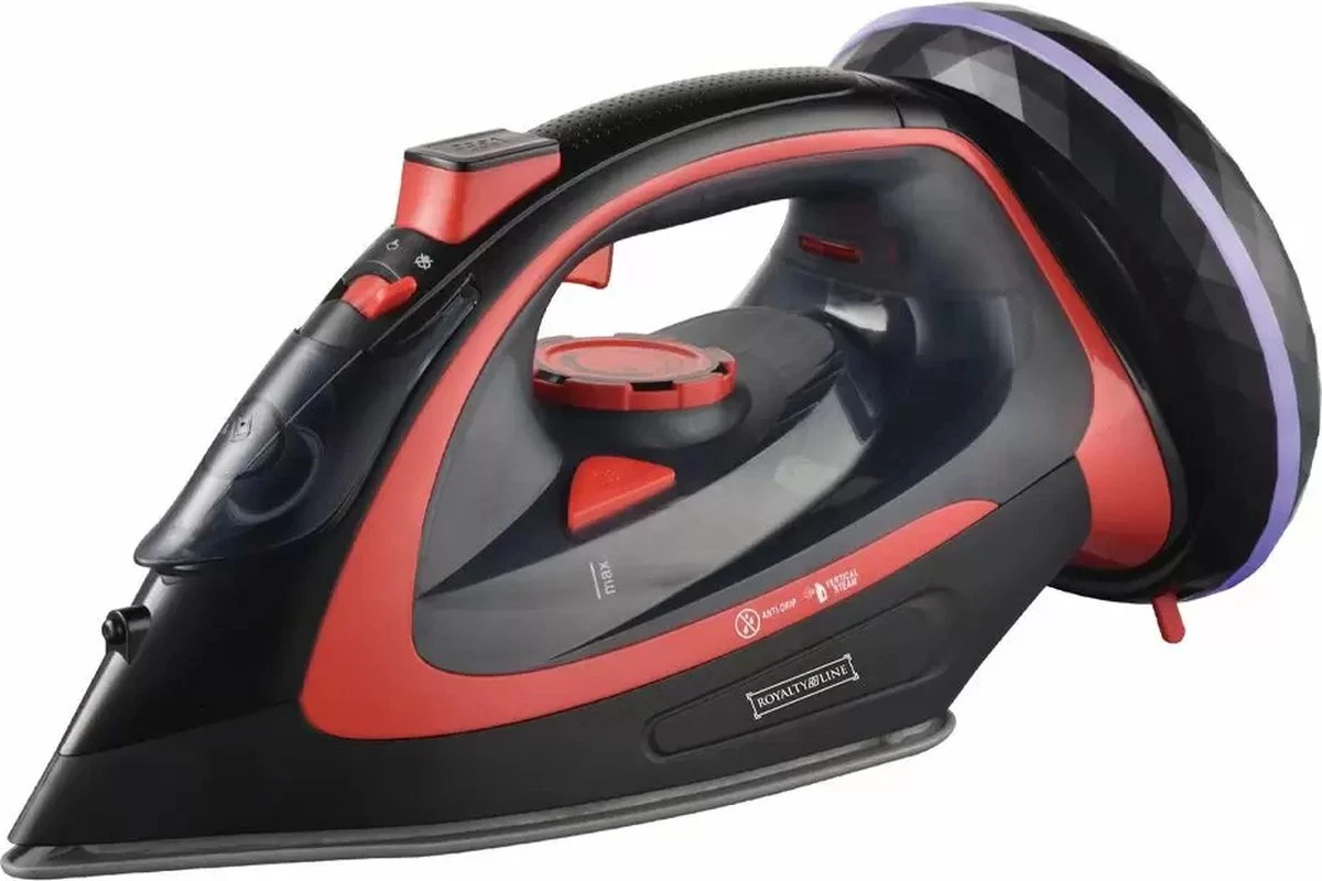 Royalty Line Draadloos Strijkijzer - Krachtig Snoerloos Strijken - Snoerloze Stoomstrijkijzer - Droogstrijkijzer - 2400W - Strijkijzer Met Stoomgenerator - 450ML Watercapaciteit - Rood - Image 7