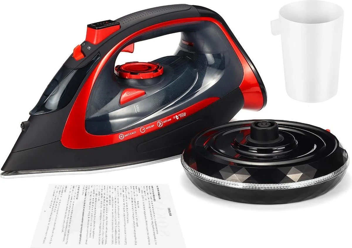 Royalty Line Draadloos Strijkijzer - Krachtig Snoerloos Strijken - Snoerloze Stoomstrijkijzer - Droogstrijkijzer - 2400W - Strijkijzer Met Stoomgenerator - 450ML Watercapaciteit - Rood - Image 4